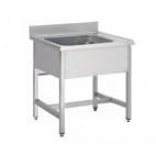 Plonge soudée sur pieds carrés sans étagère, 1 bac au centre, profondeur 700 mm