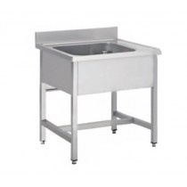 Plonge soudée sur pieds carrés sans étagère, inox ferritique, 1 bac au centre, profondeur 700 mm