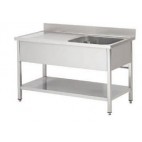 Plonge soudée sur pieds carrés avec étagère, 1 bac, longueur 1000 mm