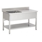 Plonge soudée sur pieds carrés avec étagère, inox ferritique, 1 bac à gauche, P-700 mm