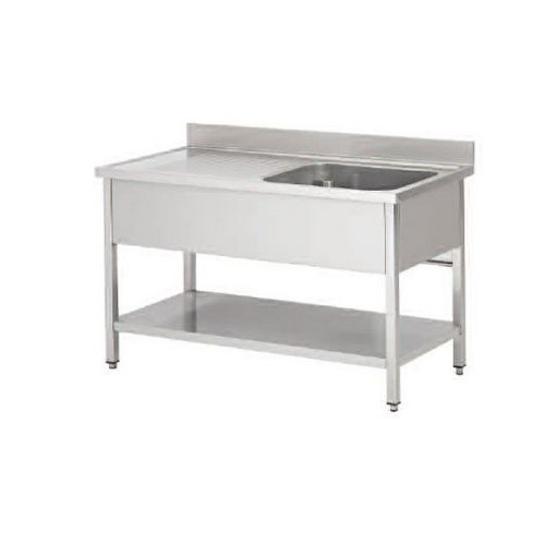Plonge soudée sur pieds carrés avec étagère, inox ferritique, 1 bac à droite, P-700 mm