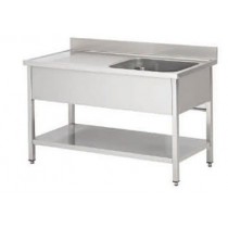 Plonge soudée sur pieds carrés avec étagère, inox ferritique, 1 bac à droite, P-700 mm
