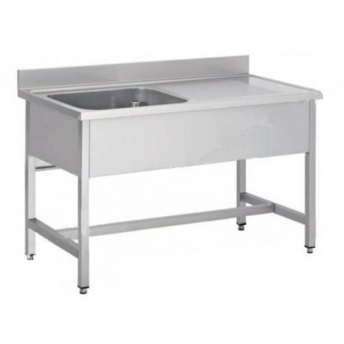 Plonge soudée sur pieds carrés sans étagère, inox AISI 304, 1 bac à gauche, P-700 mm