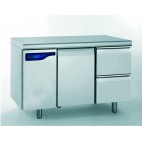 Meuble réfrigéré gastronorme sans groupe en acier inoxydable, froid positif, 1 porte + 2 tiroirs ht 320 + 105 mm, 698 W