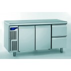Meuble réfrigéré gastronorme avec groupe, en acier inoxydable, froid positif, 2 portes 2 tiroirs ht 210 mm, 1000 W