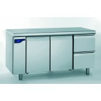 Meuble réfrigéré gastronorme avec groupe en acier inoxydable froid positif 2 portes + 2 tiroirs ht 320 + 105 mm 1000 W
