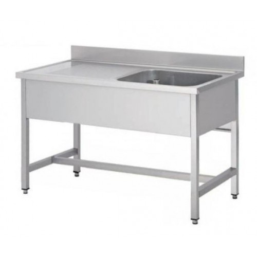 Plonge démontable sur pieds carrés sans étagère, inox AISI 304, 1 bac à droite, P-700 mm