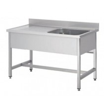 Plonge démontable sur pieds carrés sans étagère, inox AISI 304, 1 bac à droite, P-700 mm