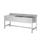 Plonge démontable sur pieds carrés sans étagère, inox AISI 304, 2 bacs, longueur 1800 mm