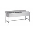 Plonge démontable sur pieds carrés sans étagère, inox AISI 304, 2 bacs, longueur 2000 mm