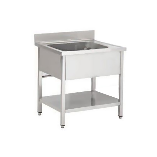 Plonge démontable sur pieds carrés avec étagère, inox AISI 304, 1 bac au centre, profondeur 700 mm Plonge démontable sur pieds carrés avec étagère, inox AISI 304, 1 bac au centre, profondeur 700 mm