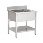 Plonge démontable sur pieds carrés avec étagère, inox AISI 304, 1 bac au centre, profondeur 700 mm