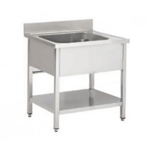 Plonge démontable sur pieds carrés avec étagère, inox AISI 304, 1 bac au centre, profondeur 700 mm