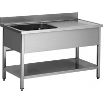 Plonge démontable sur pieds carrés avec étagère, inox AISI 304, 1 bac à gauche, P-700 mm