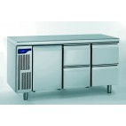 Meuble réfrigéré gastronorme avec groupe, en acier inoxydable, froid positif, 2 portes + 2 x 2 tiroirs, 1000 W