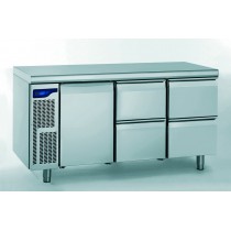Meuble réfrigéré gastronorme avec groupe, en acier inoxydable, froid positif, 1 portes + 2 x 2 tiroirs, 1000 W
