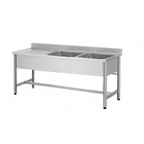 Plonge démontable sur pieds ronds sans étagère inox ferritique 2 bacs à droite dimension bac: L 500 x P 400 x H 250 mm
