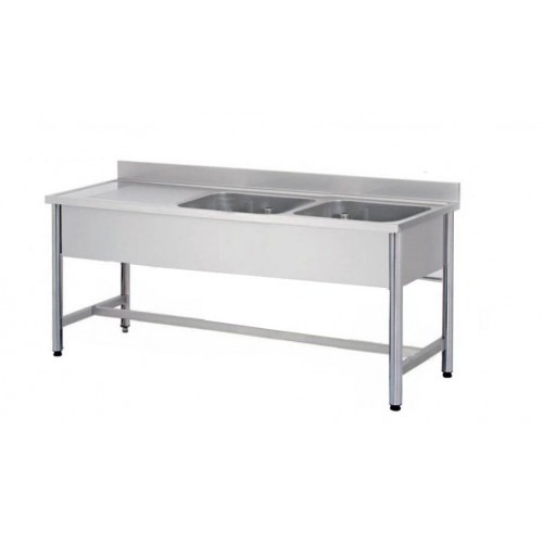 Plonge démontable sur pieds ronds sans étagère inox ferritique 2 bacs à droite dimension bac: L 500 x P 400 x H 250 mm Plonge démontable sur pieds ronds sans étagère inox ferritique 2 bacs à droite dimension bac: L 500 x P 400 x H 250 mm