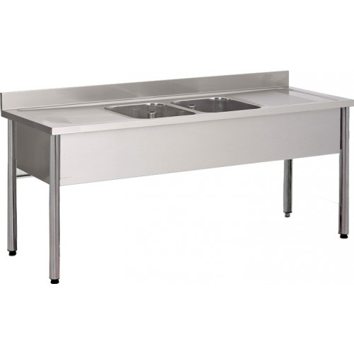 Plonge démontable sur pieds ronds sans étagère inox ferritique 2 bacs 2 égouttoirs P 600 mm Plonge démontable sur pieds ronds sans étagère inox ferritique 2 bacs 2 égouttoirs P 600 mm
