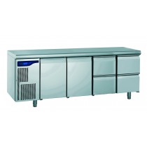 Meuble réfrigéré gastronorme avec groupe, en acier inoxydable, froid positif, 2 portes + 2 x 2 tiroirs ht 210 mm, 1170 W