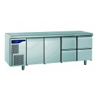 Meuble réfrigéré gastronorme avec groupe, en acier inoxydable, froid positif, 2 portes + 2 x 2 tiroirs ht 210 mm, 1170 W