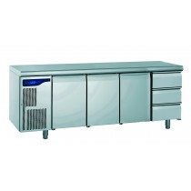 Meuble réfrigéré gastronorme avec groupe, en acier inoxydable, froid positif, 3 portes + 3 tiroirs, 1170 W