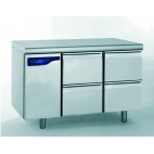Meuble réfrigéré gastronorme sans groupe, en acier inoxydable, froid positif, 2 x 2 tiroirs hauteur 210 mm, 698 W