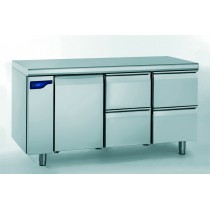 Meuble réfrigéré gastronorme sans groupe, en acier inoxydable, froid positif, 1 portes + 2 x 2 tiroirs, 1000 W