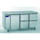 Meuble réfrigéré gastronorme sans groupe, en acier inoxydable, froid positif, 1 portes + 2 x 2 tiroirs, 1000 W