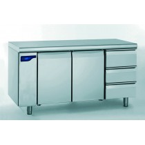 Meuble réfrigéré gastronorme sans groupe, en acier inoxydable, froid positif, 2 portes + 3 tiroirs, 1000 W