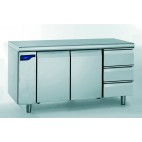 Meuble réfrigéré gastronorme sans groupe, en acier inoxydable, froid positif, 2 portes + 3 tiroirs, 1000 W