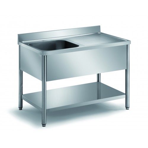 Plonge démontable sur pieds ronds avec étagère inox ferritique 1 bac prof 600 mm longueur 1000 mm