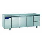 Meuble réfrigéré gastronorme sans groupe, en acier inoxydable, froid positif, 3 portes + 2 tiroirs ht 210 mm, 1170 W