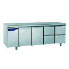 Meuble réfrigéré gastronorme sans groupe, en acier inoxydable, froid positif, 2 portes + 2 x 2 tiroirs ht 210 mm, 1170 W
