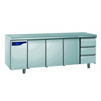 Meuble réfrigéré gastronorme sans groupe, en acier inoxydable, froid positif, 3 portes + 3 tiroirs, 1170 W