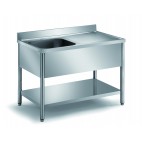 Plonge démontable sur pieds ronds avec étagère inox ferritique 1 bac profondeur 700 mm longueur 1200 mm
