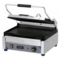 Panini grill avec timer, grand premium rainurée - lisse, en inox, 2400 W