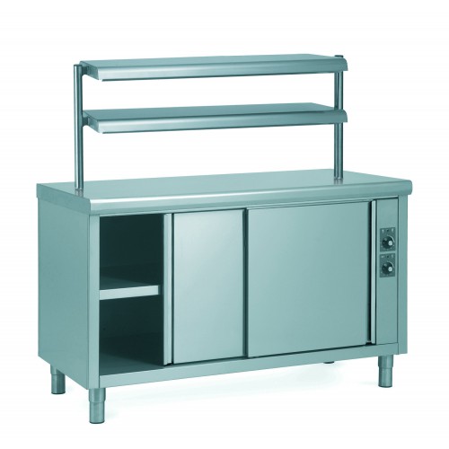 Etagère 2 niveaux avec niveau inférieur halogène pour meubles chauffants en inox hauteur 630 mm Etagère 2 niveaux avec niveau inférieur halogène pour meubles chauffants en inox hauteur 630 mm