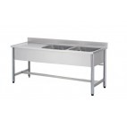 Plonge démontable sur pieds ronds sans étagère inox AISI 304 2 bacs à droite dimension bac: L 500 x P 400 x H 250 mm