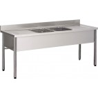 Plonge démontable sur pieds ronds sans étagère inox AISI 304 2 bacs 2 égouttoirs P 600 mm