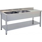 Plonge démontable sur pieds ronds avec étagère inox AISI 304 2 bacs à gauche dimension bac: L 500 x P 400 x H 250 mm