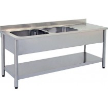 Plonge démontable sur pieds ronds avec étagère inox AISI 304 2 bacs à gauche dimension bac: L 500 x P 400 x H 250 mm