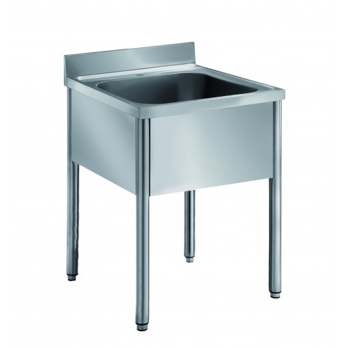 Plonge démontable sur pieds ronds sans étagère inox AISI 304 L 700 mm 1 bac au centre Plonge démontable sur pieds ronds sans étagère inox AISI 304 L 700 mm 1 bac au centre