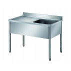Plonge démontable sur pieds ronds, sans étagère, inox AISI 304, 1 bac, profonduer 700 mm, longueur 1000 mm