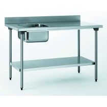 Table du chef sans robinet, avec dosseret et étagère, bac à gauche, largeur 700 mm