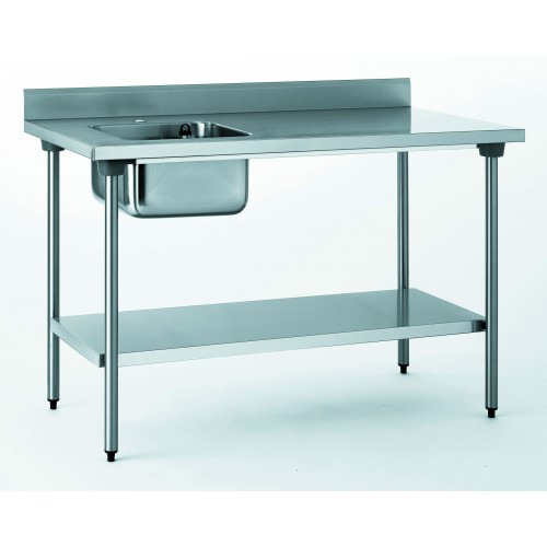 Table du chef sans robinet avec dosseret et étagère bac à gauche largeur 700 mm Table du chef sans robinet avec dosseret et étagère bac à gauche largeur 700 mm