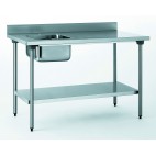 Table du chef sans robinet, avec dosseret et étagère, bac à gauche, largeur 700 mm