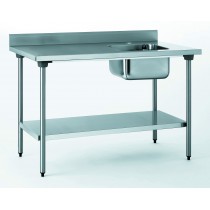 Table du chef sans robinet, avec dosseret et étagère, bac à droite, largeur 700 mm