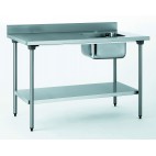 Table du chef sans robinet, avec dosseret et étagère, bac à droite, largeur 700 mm