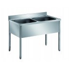 Plonge démontable sur pieds ronds sans étagère inox AISI 304 2 bacs au centre longueur 1200 mm